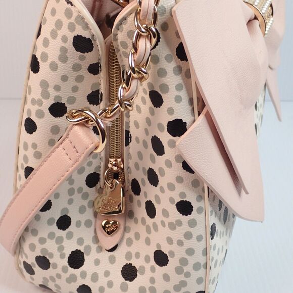 Betsey Johnson Pearl of a Girl Creme Dot Satchel Shoulder Bag Hard to Find! - Picture 14 of 16